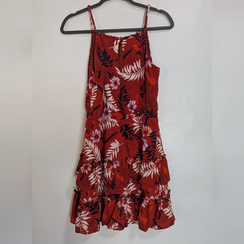 Bar III Orange/Red Floral Tiered Ruffle Sleeveless Dress Size‎ Large